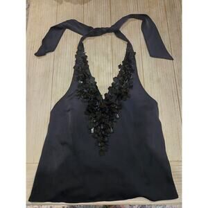 Ramy Brook XS Black Embellished  Halter Neck Sleeveless Top Party/Cocktail NWT